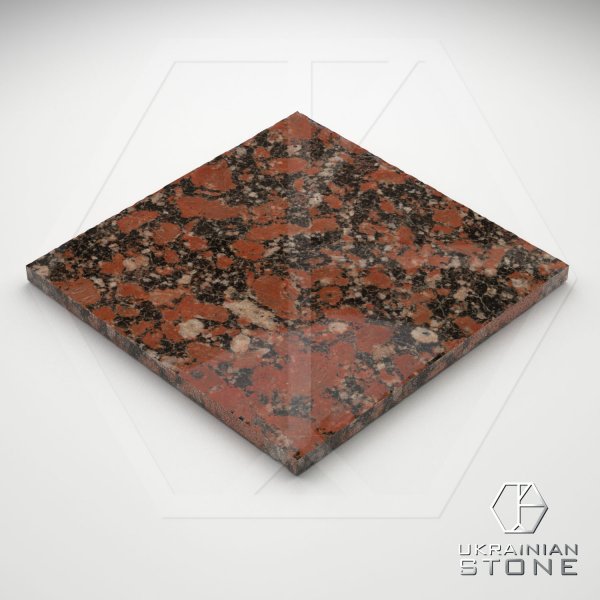 Плитка полированная из натурального камня, красная, 300*300; 600*300; 400*300; 400*200; 200*200; 150*150;300*200, Капустинское месторождение, толщина 40 мм