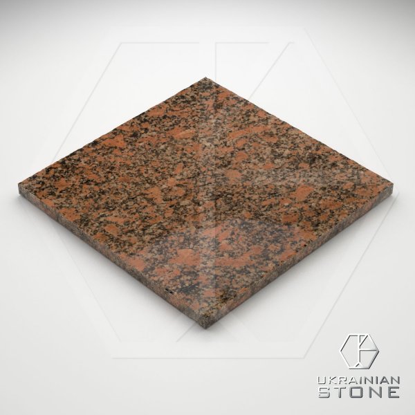 Плитка полированная из натурального камня, красная, 300*300; 600*300; 400*300; 400*200; 200*200; 150*150;300*200, Новоданиловское месторождение, толщина 20 мм